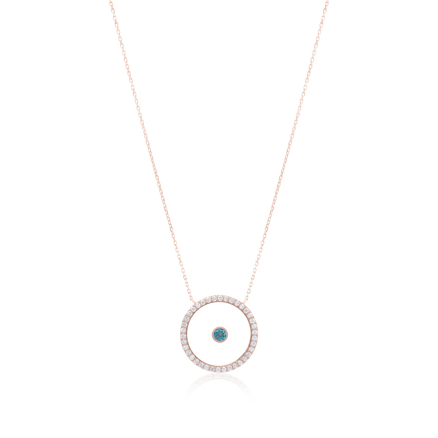 Blue Topaz December Birthstone Necklace in Rose Gold