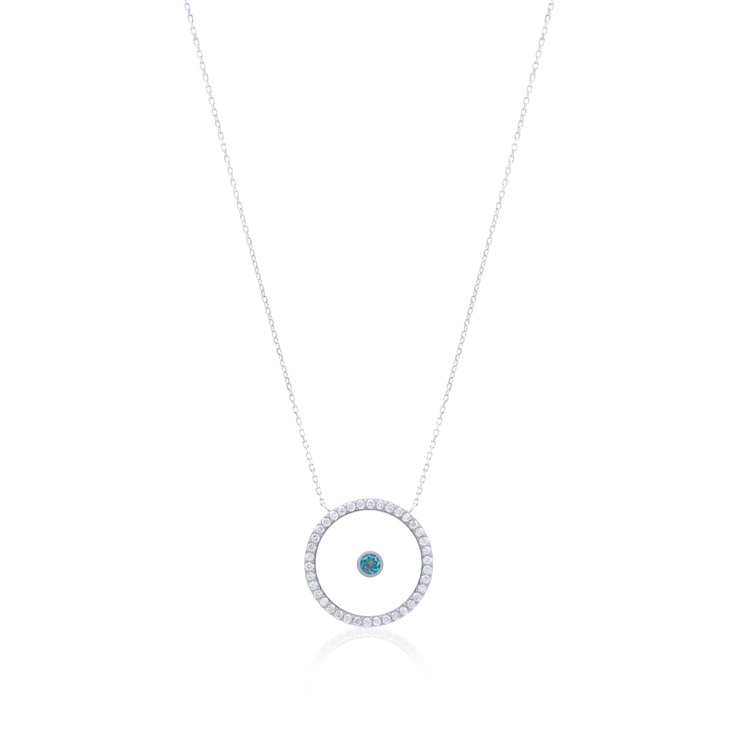 Blue Topaz December Birthstone Necklace in White Gold