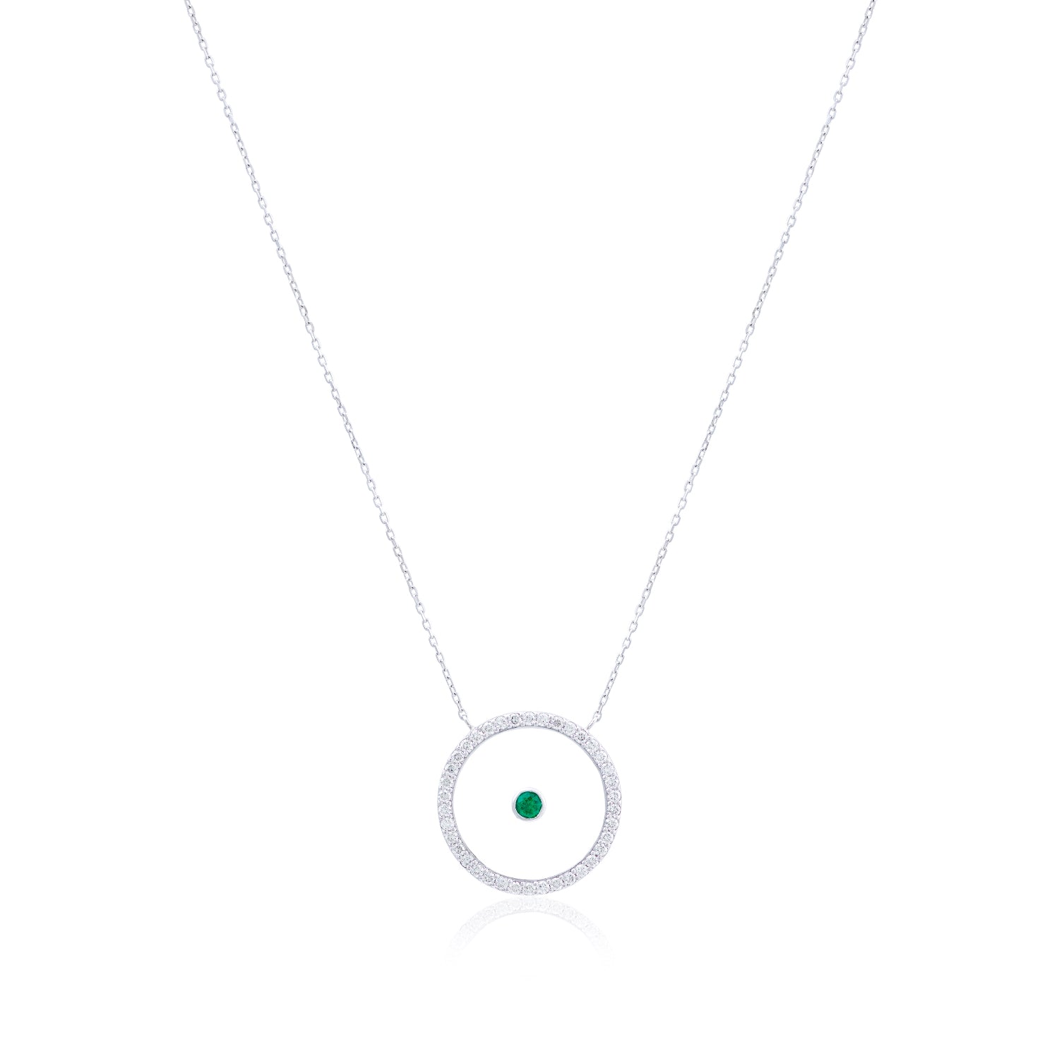 Emerald May Birthstone Necklace in White Gold