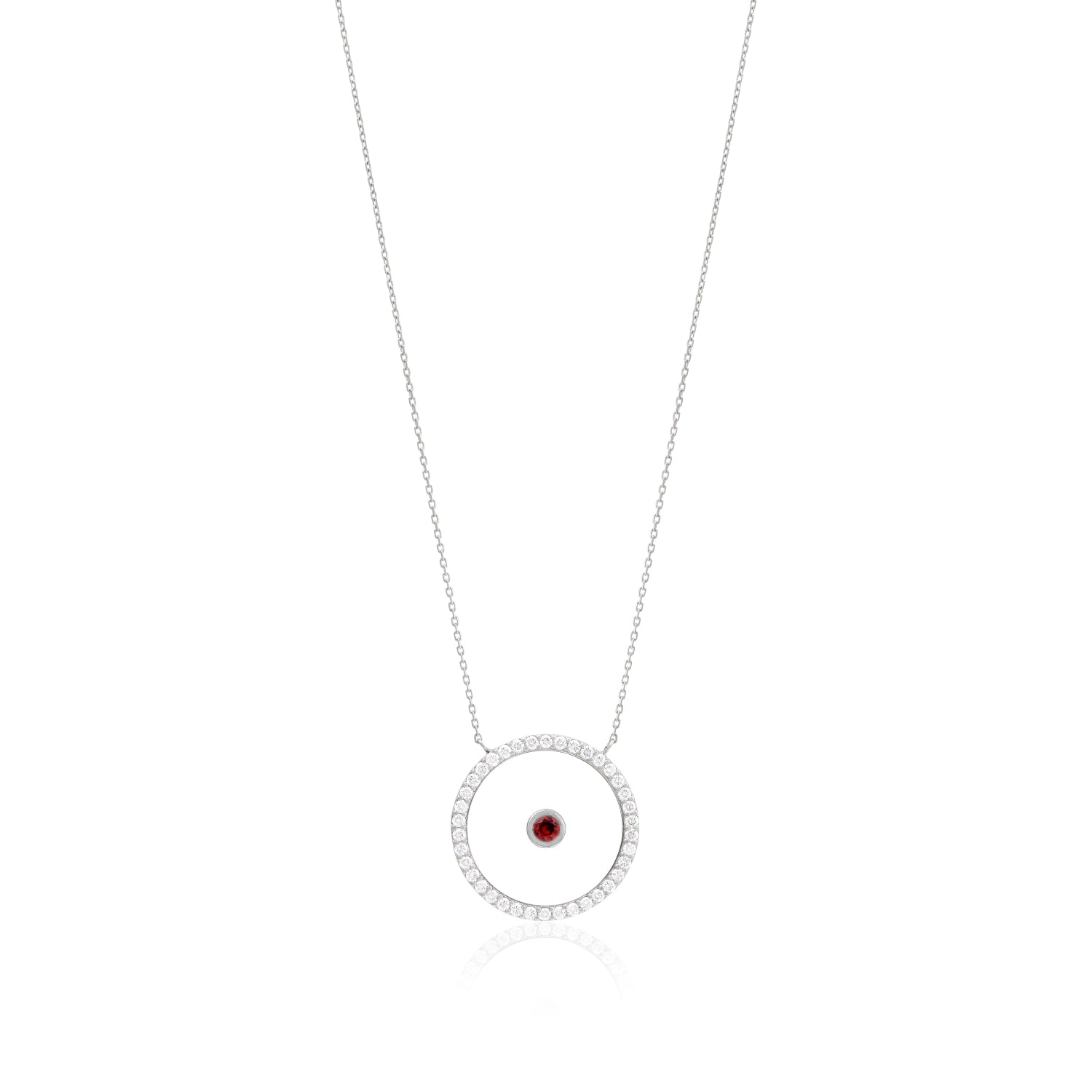 Garnet January Birthstone Necklace in White Gold