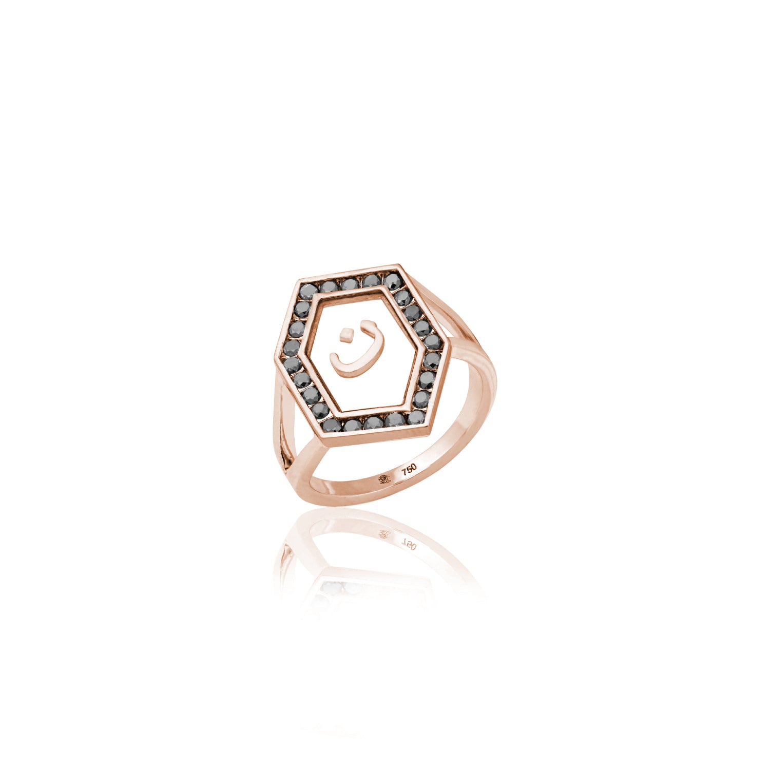 Qamoos 1.0 Letter ن Black Diamond Ring in Rose Gold
