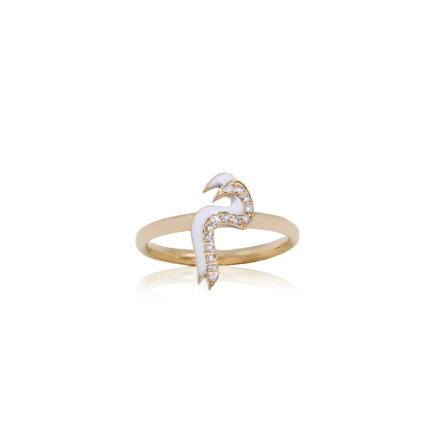 Musama-Huroof Enamel Shadow Diamond Initial Ring in Yellow Gold
