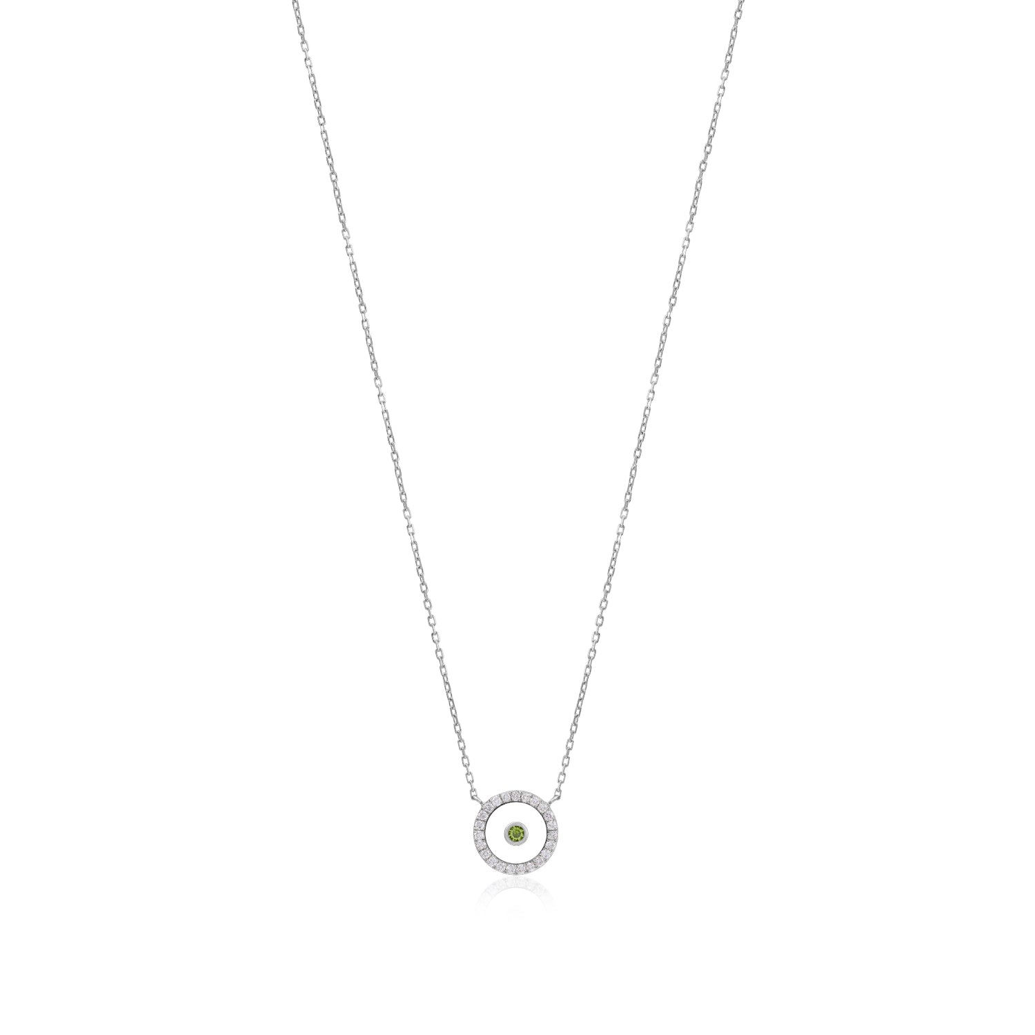 Peridot August Birthstone Necklace in White Gold