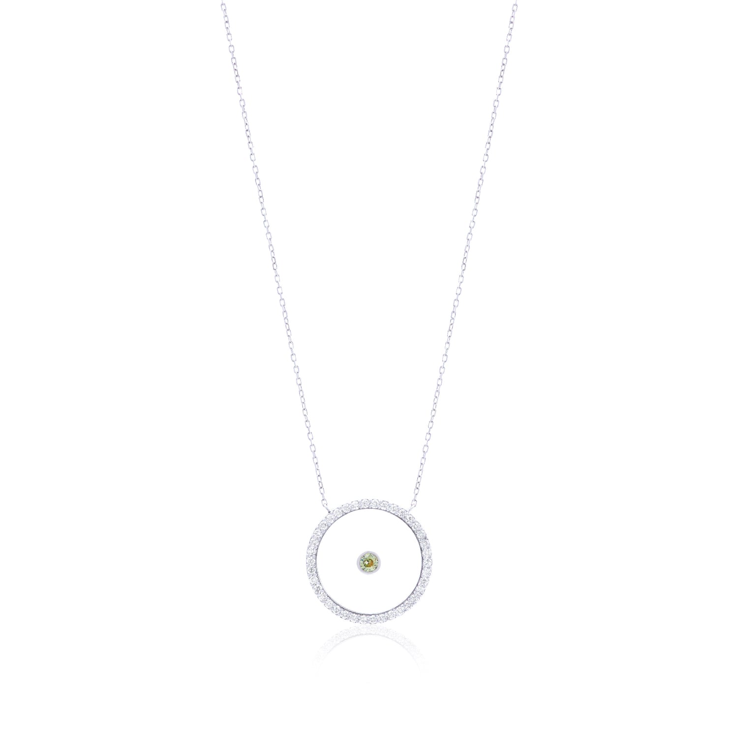 Peridot August Birthstone Necklace in White Gold