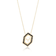 Qamoos 1.0 Letter ب Black Diamond Necklace in Yellow Gold