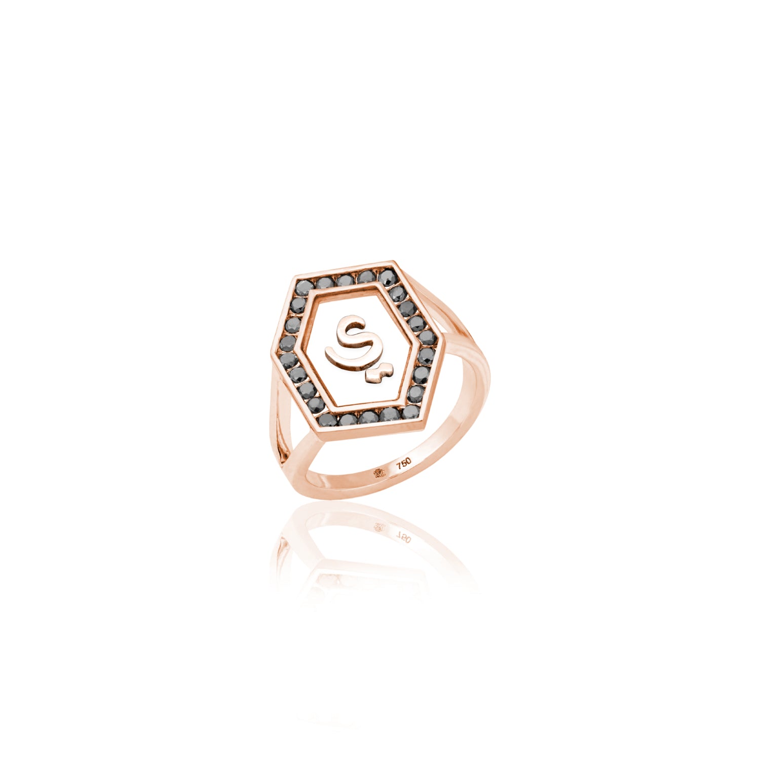 Qamoos 1.0 Letter ي Black Diamond Ring in Rose Gold