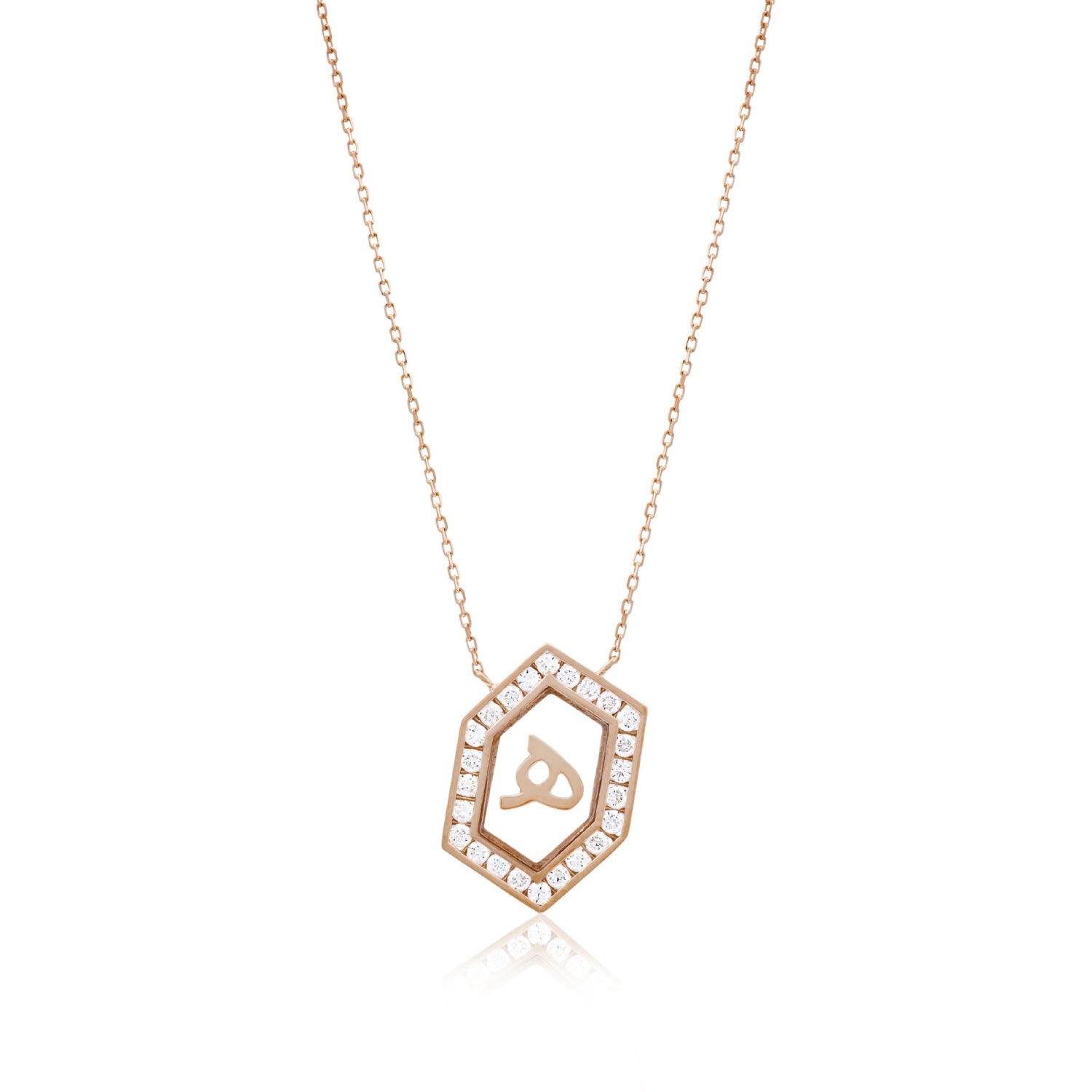 Qamoos 1.0 Letter هـ Diamond Necklace in Rose Gold