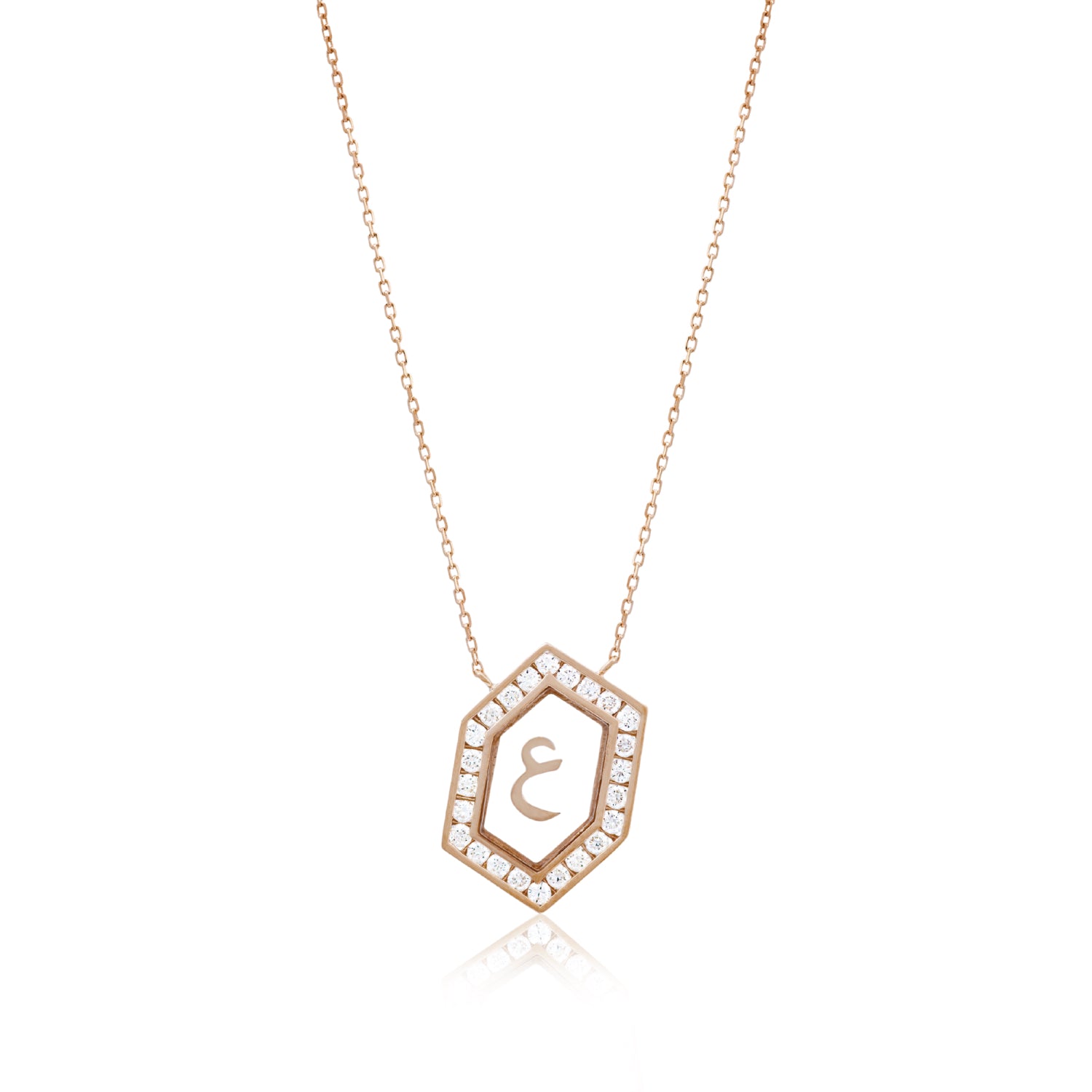 Qamoos 1.0 Letter ع Diamond Necklace in Rose Gold