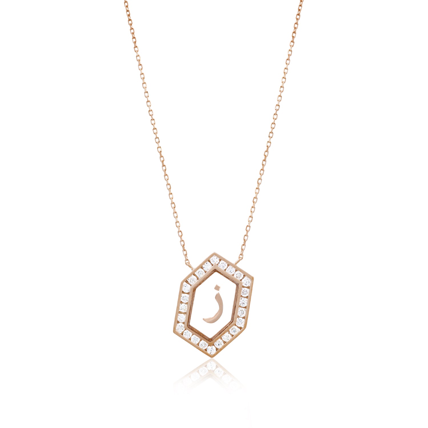 Qamoos 1.0 Letter ز Diamond Necklace in Rose Gold