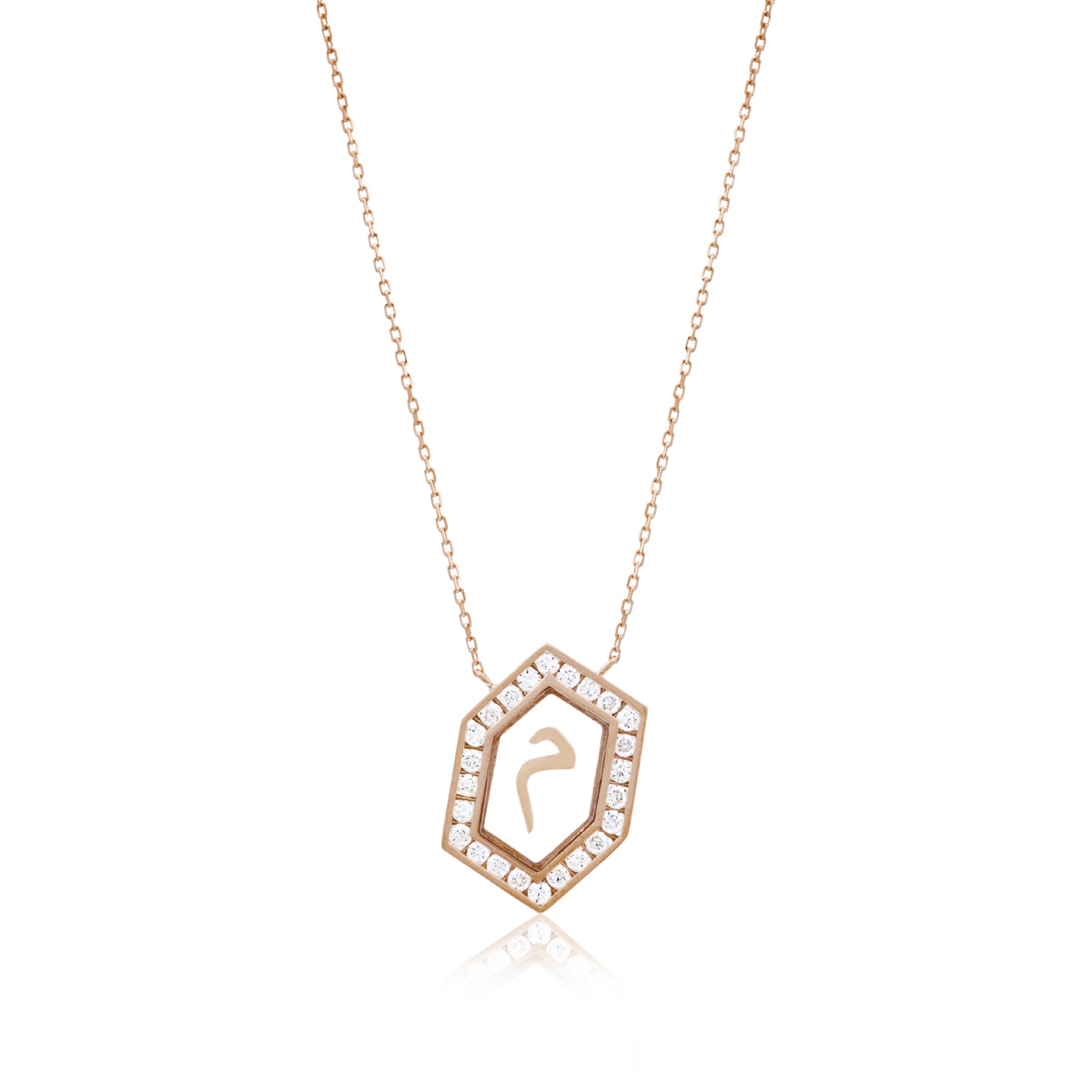 Qamoos 1.0 Letter م Diamond Necklace in Rose Gold