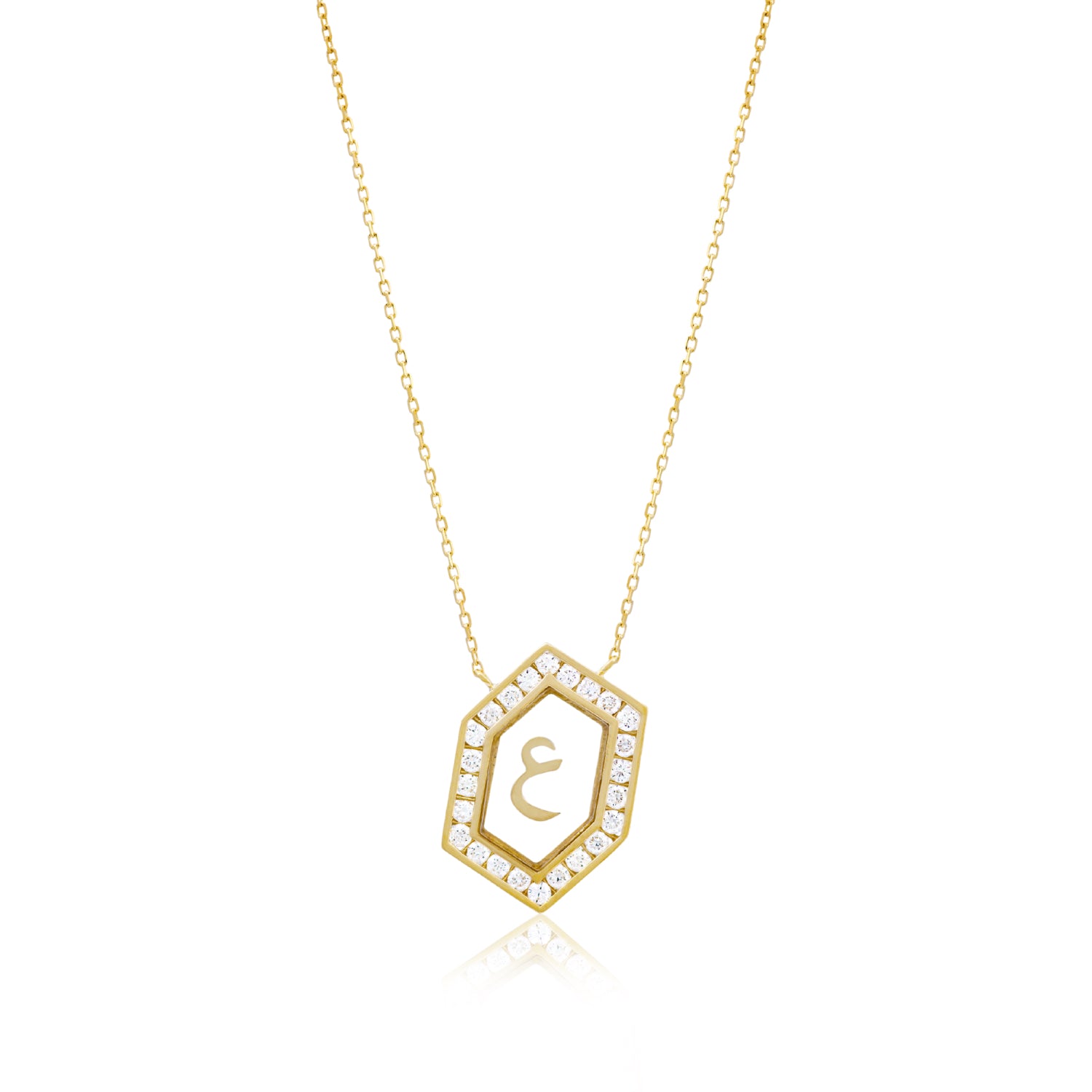 Qamoos 1.0 Letter ع Diamond Necklace in Yellow Gold