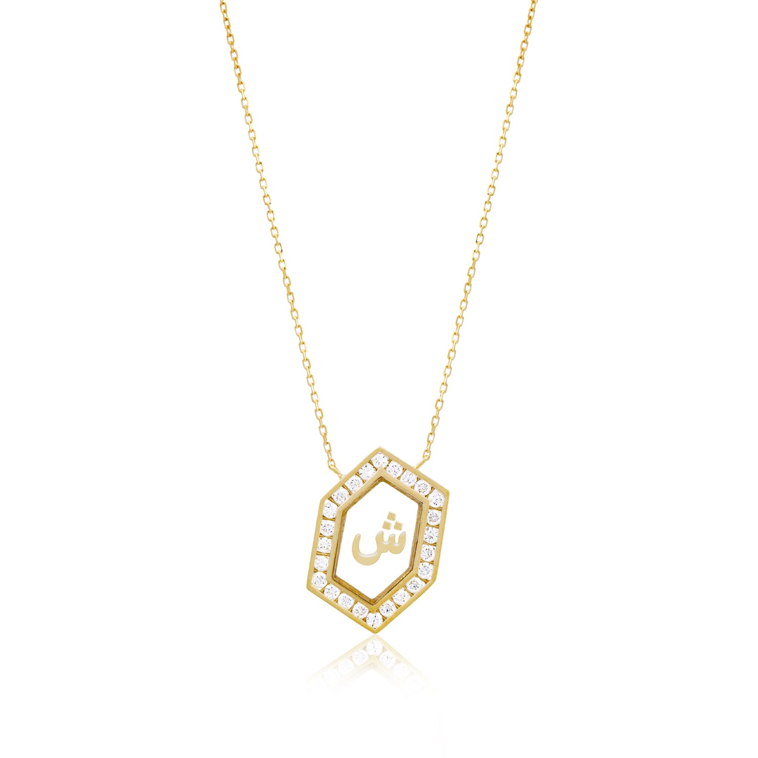 Qamoos 1.0 Letter ش Diamond Necklace in Yellow Gold