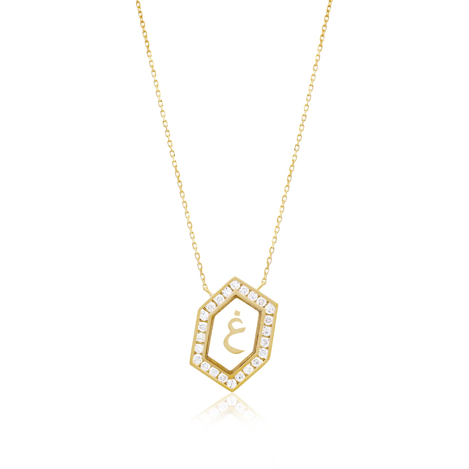 Qamoos 1.0 Letter غ Diamond Necklace in Yellow Gold