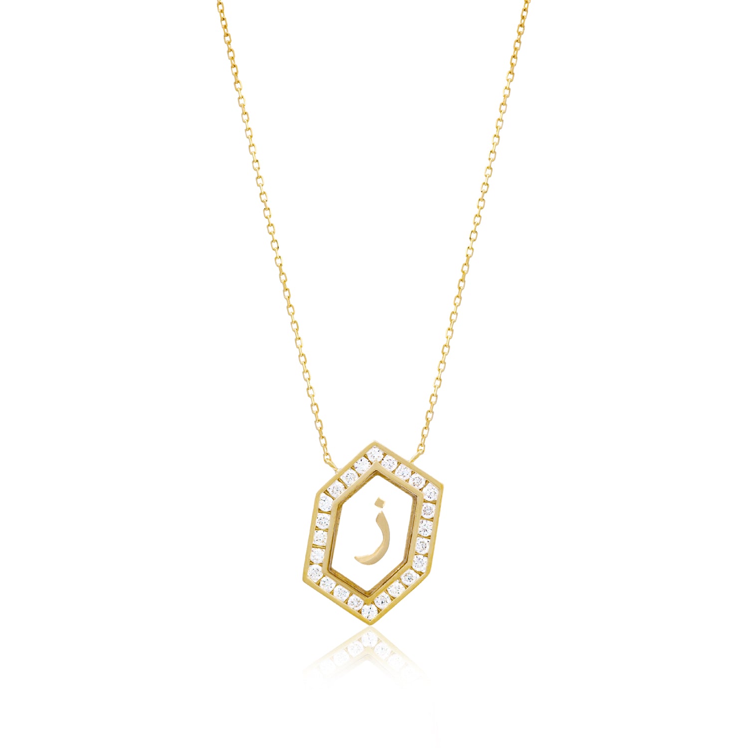 Qamoos 1.0 Letter ز Diamond Necklace in Yellow Gold