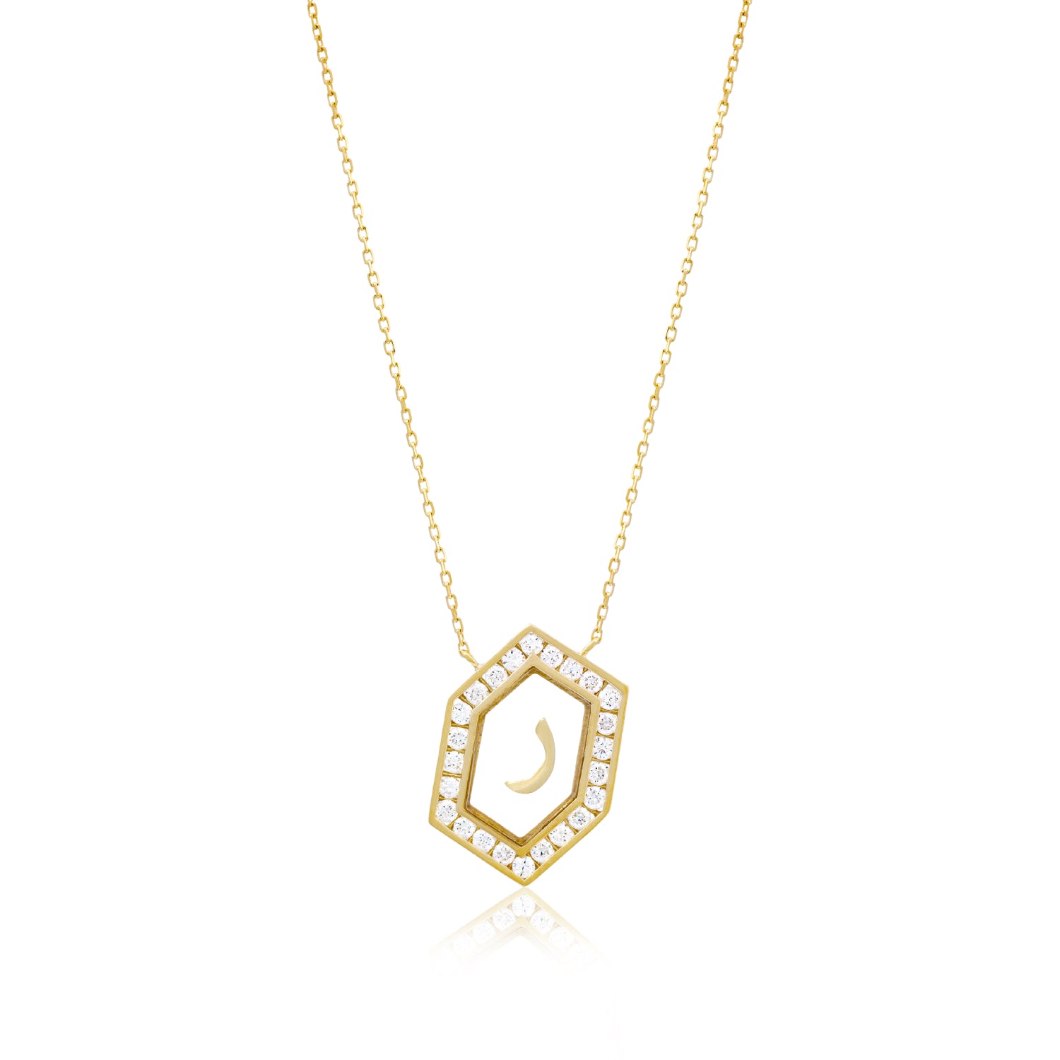 Qamoos 1.0 Letter ر Diamond Necklace in Yellow Gold