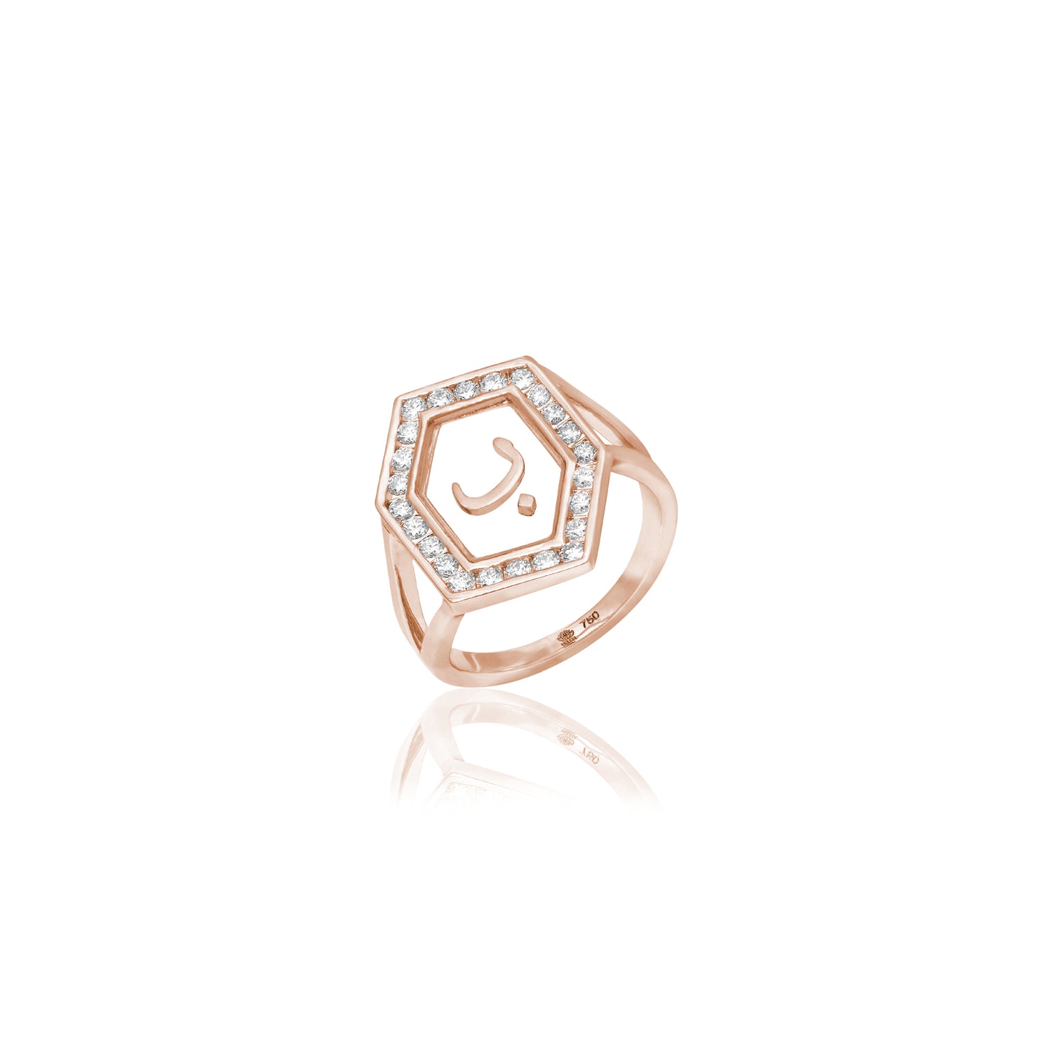 Qamoos 1.0 Letter ب Diamond Ring in Rose Gold