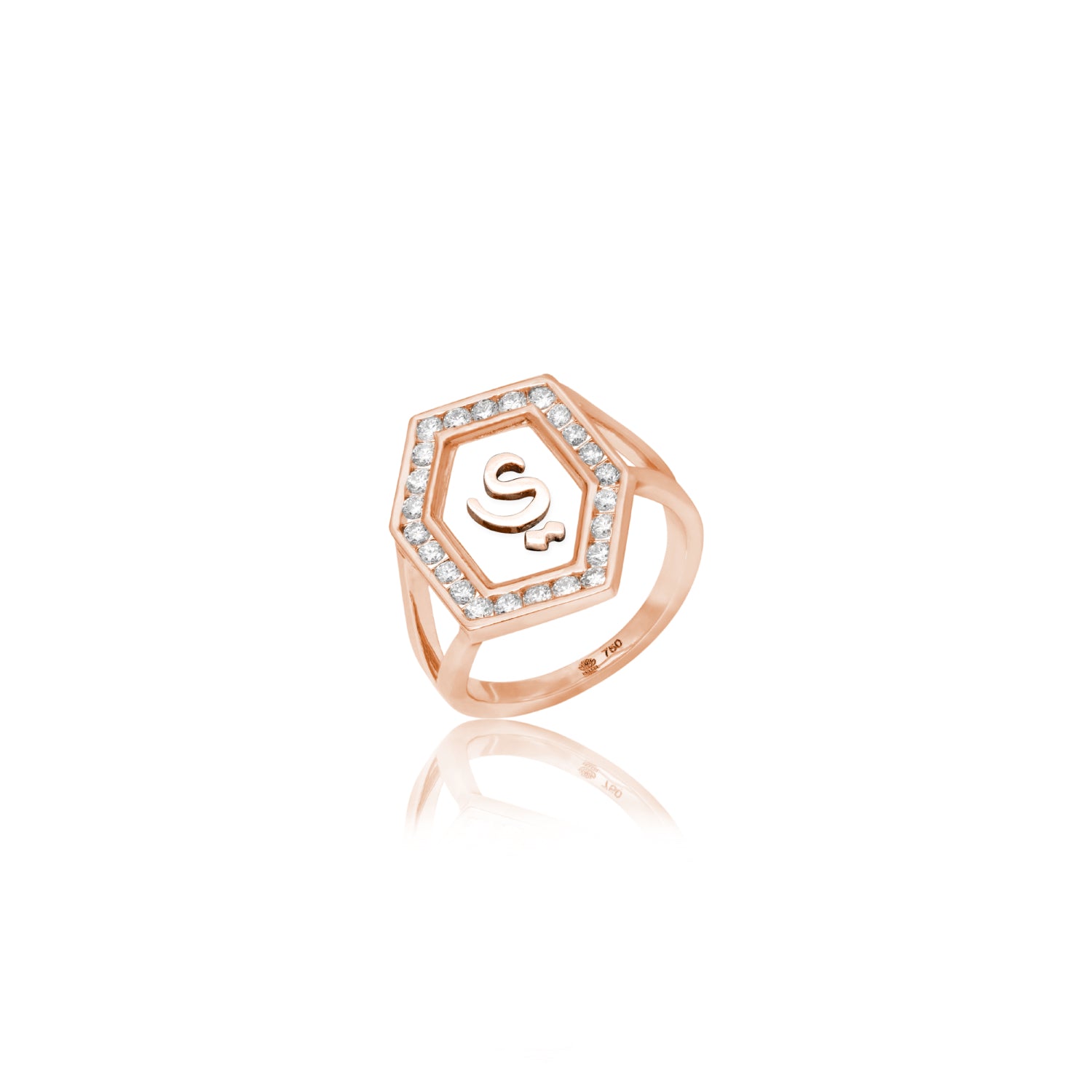 Qamoos 1.0 Letter ي Diamond Ring in Rose Gold