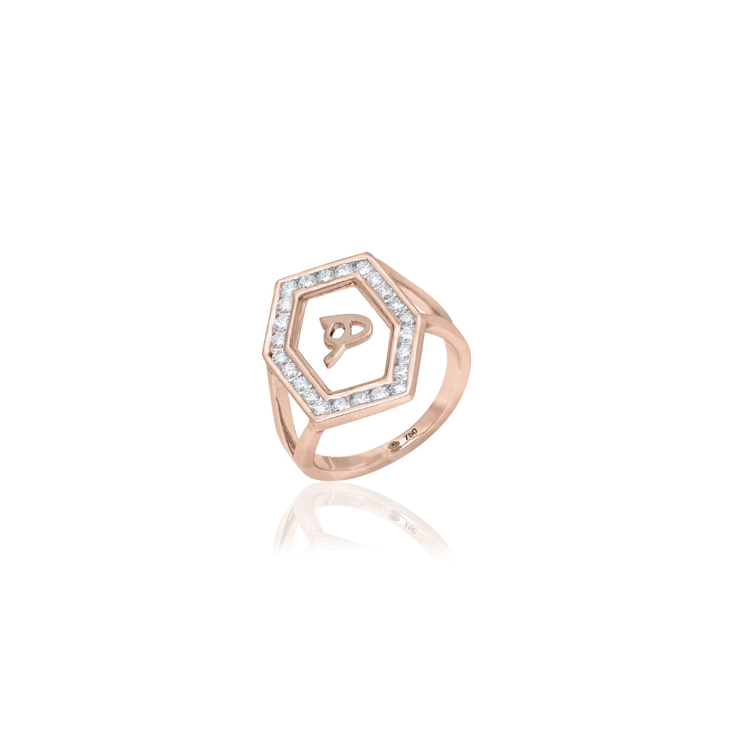 Qamoos 1.0 Letter هـ Diamond Ring in Rose Gold