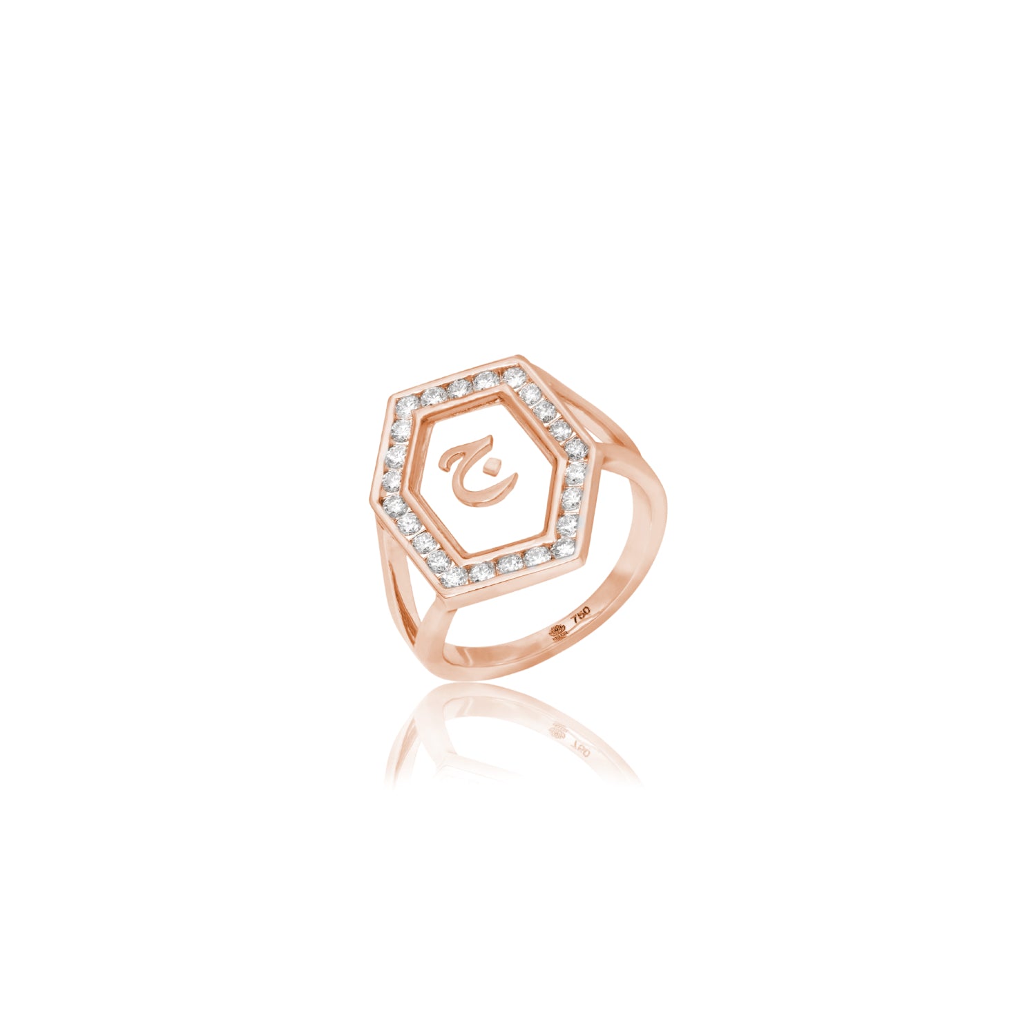 Qamoos 1.0 Letter ج Diamond Ring in Rose Gold