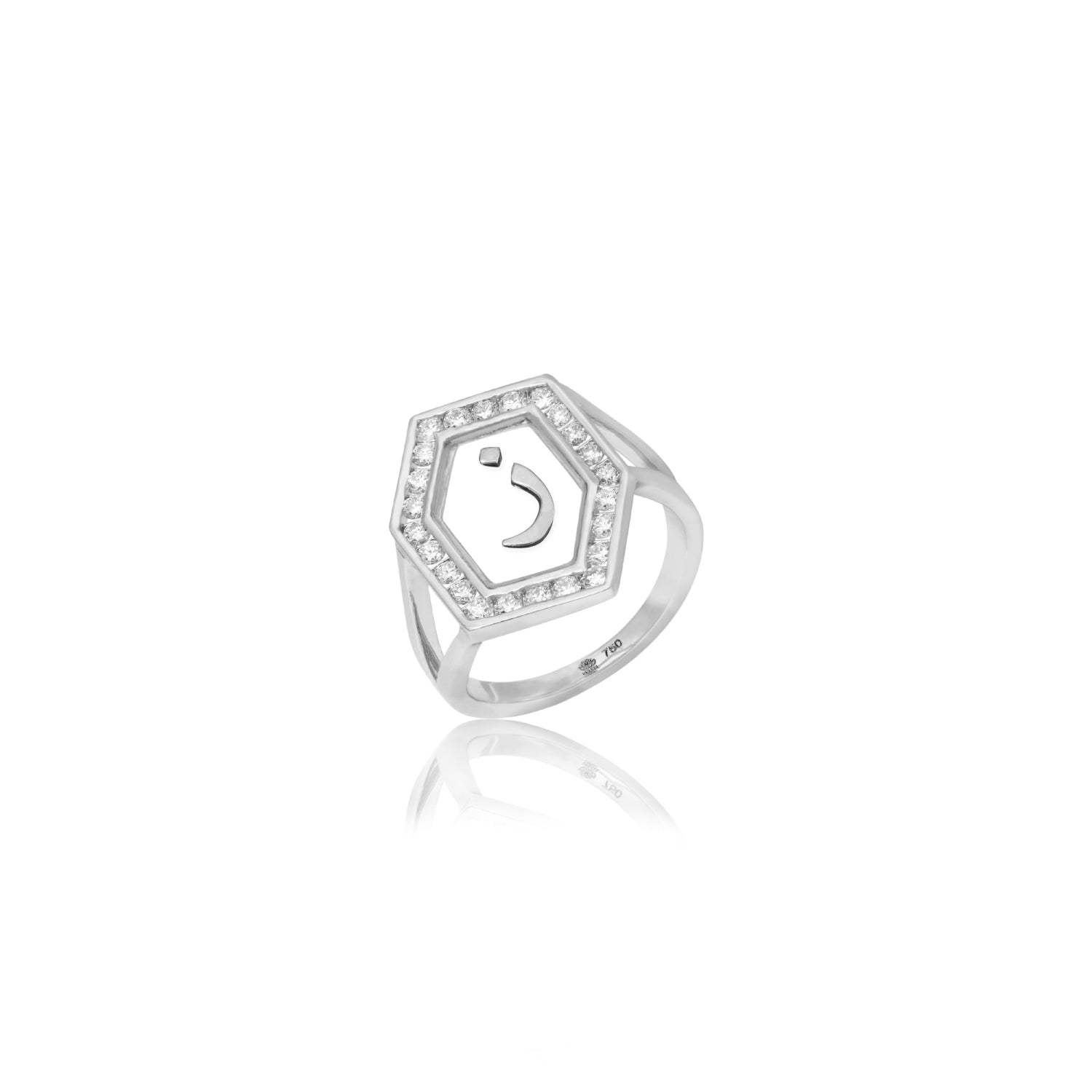 Qamoos 1.0 Letter ز Diamond Ring in White Gold