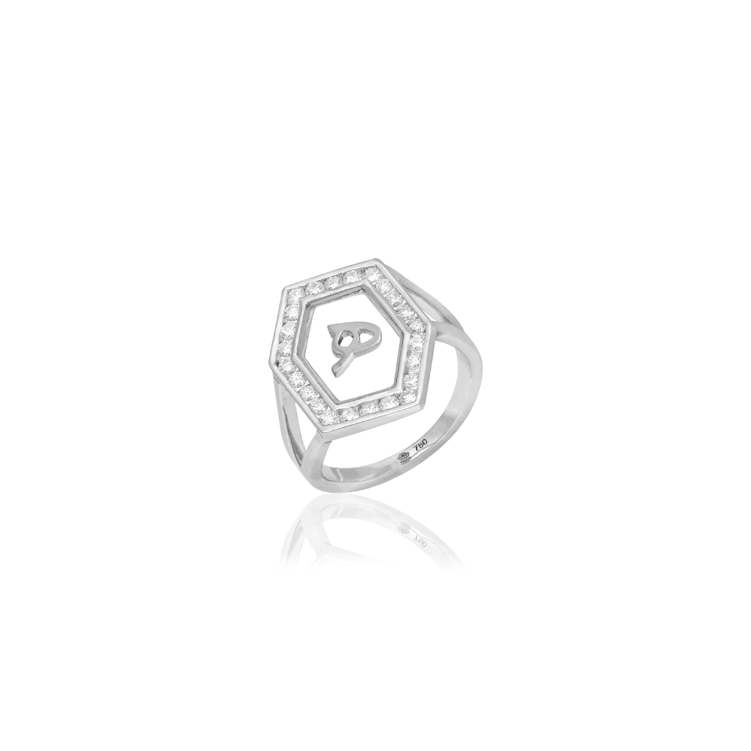 Qamoos 1.0 Letter هـ Diamond Ring in White Gold