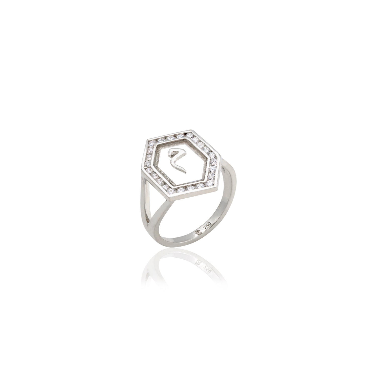 Qamoos 1.0 Letter م Diamond Ring in White Gold