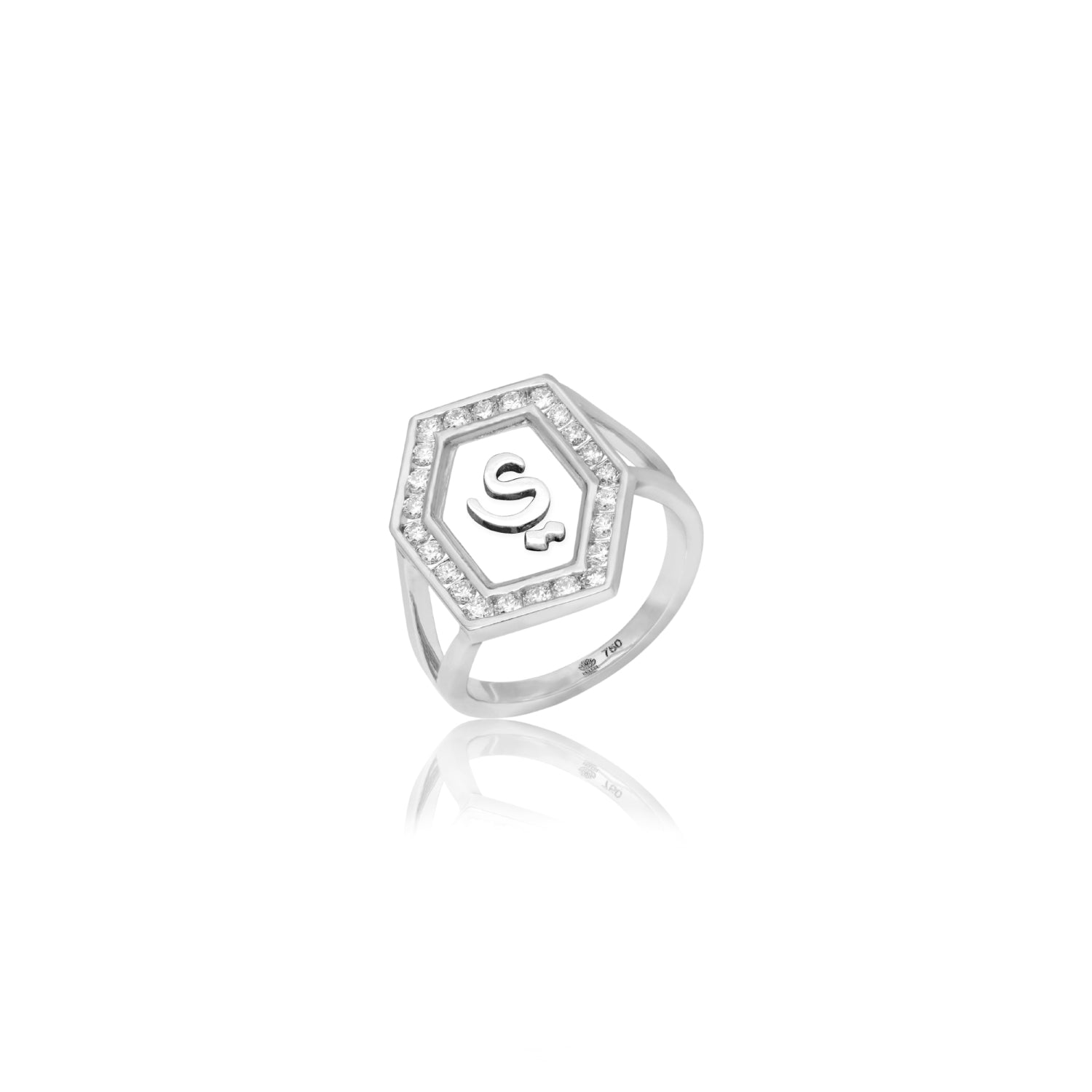 Qamoos 1.0 Letter ي Diamond Ring in White Gold