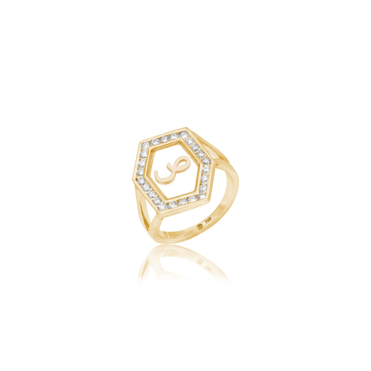 Qamoos 1.0 Letter ص Diamond Ring in Yellow Gold