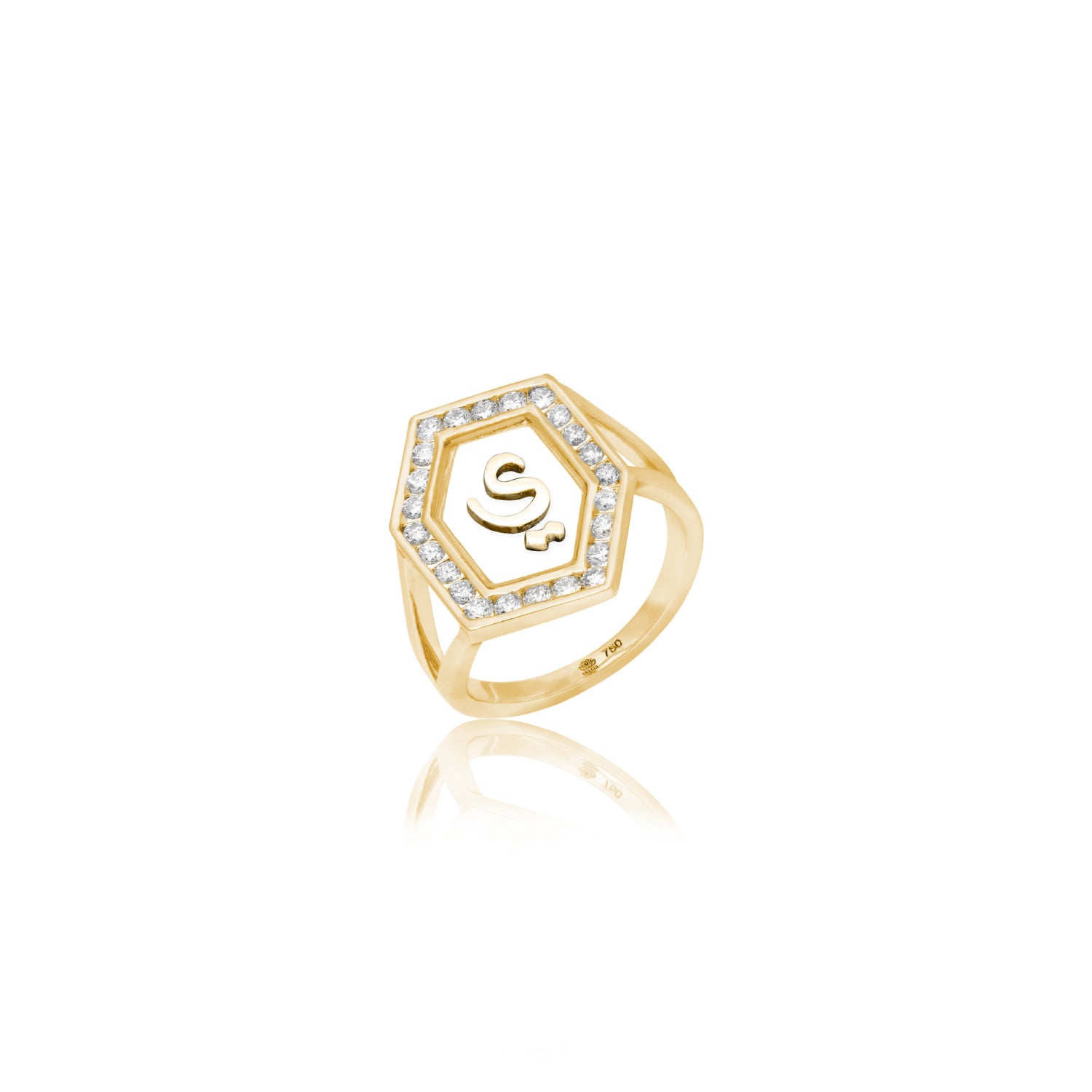 Qamoos 1.0 Letter ي Diamond Ring in Yellow Gold