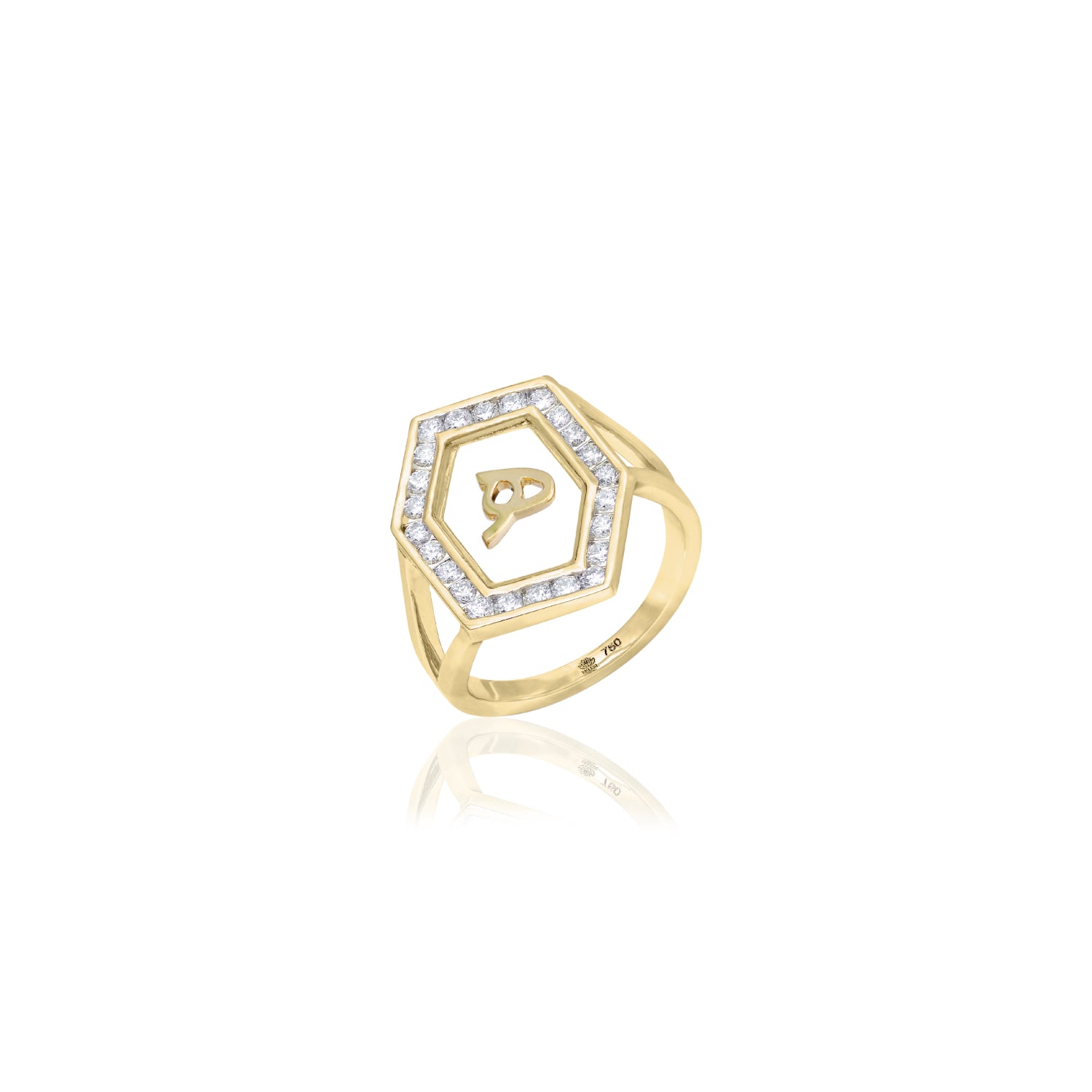 Qamoos 1.0 Letter هـ Diamond Ring in Yellow Gold