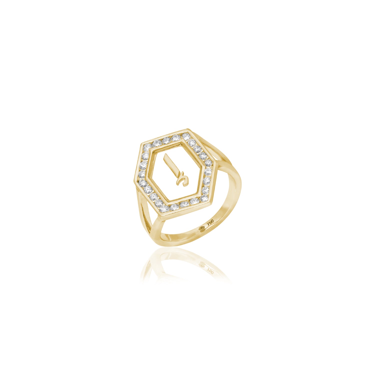 Qamoos 1.0 Letter إ Diamond Ring in Yellow Gold