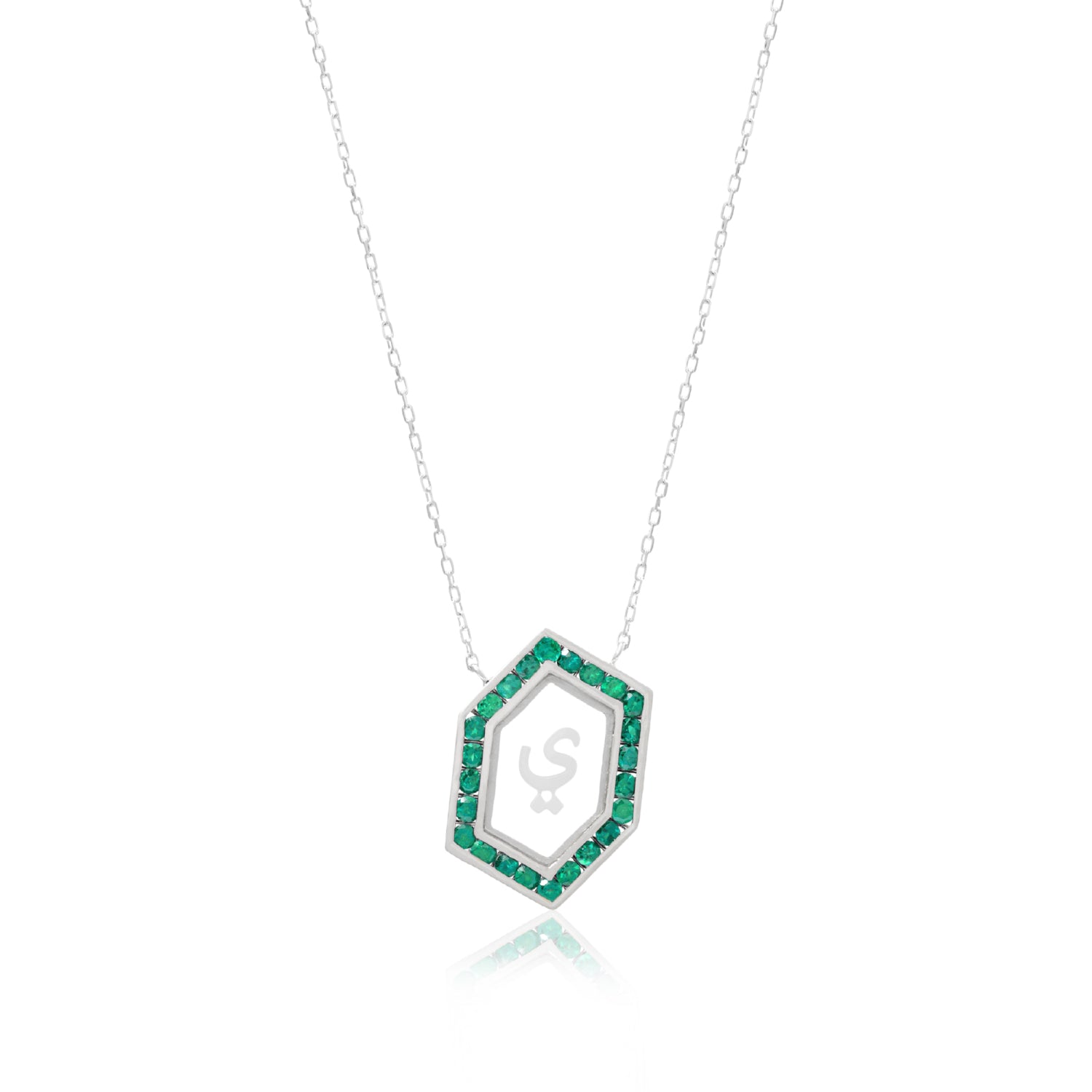 Qamoos 1.0 Letter ي Emerald Necklace in White Gold