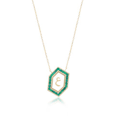 Qamoos 1.0 Letter ع Emerald Necklace in Yellow Gold