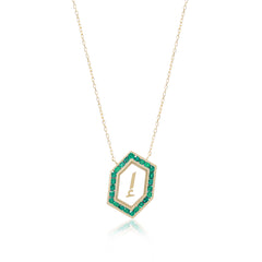Qamoos 1.0 Letter إ Emerald Necklace in Yellow Gold
