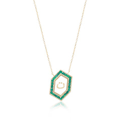 Qamoos 1.0 Letter ت Emerald Necklace in Yellow Gold