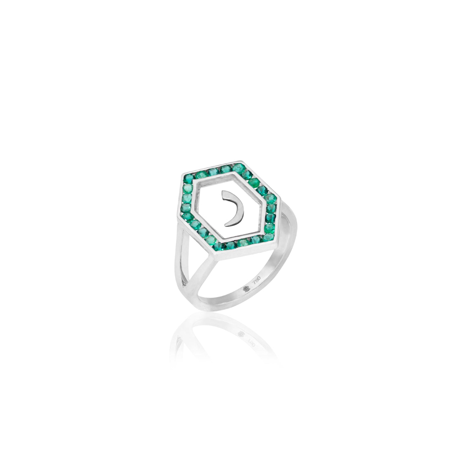 Qamoos 1.0 Letter ر Emerald Ring in White Gold