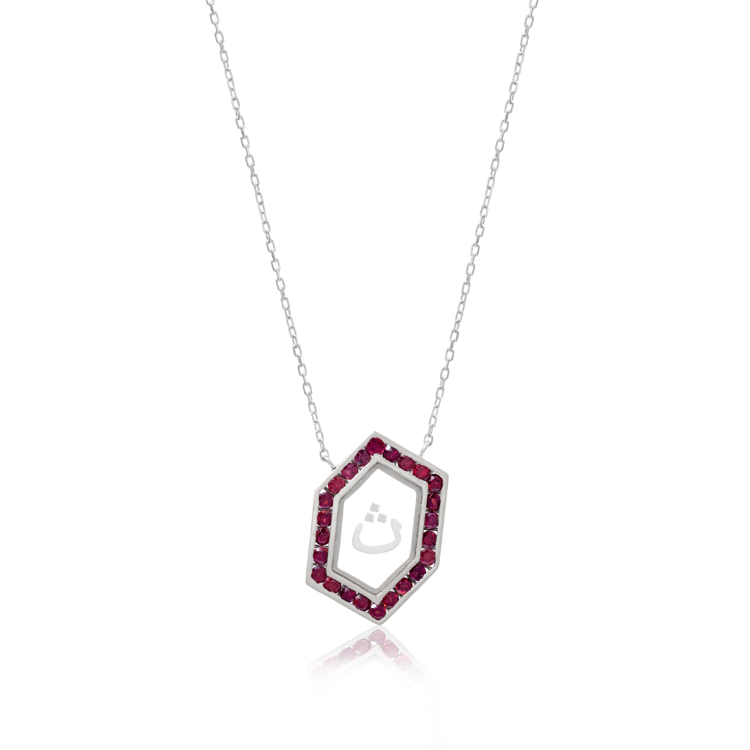 Qamoos 1.0 Letter ث Ruby Necklace in White Gold