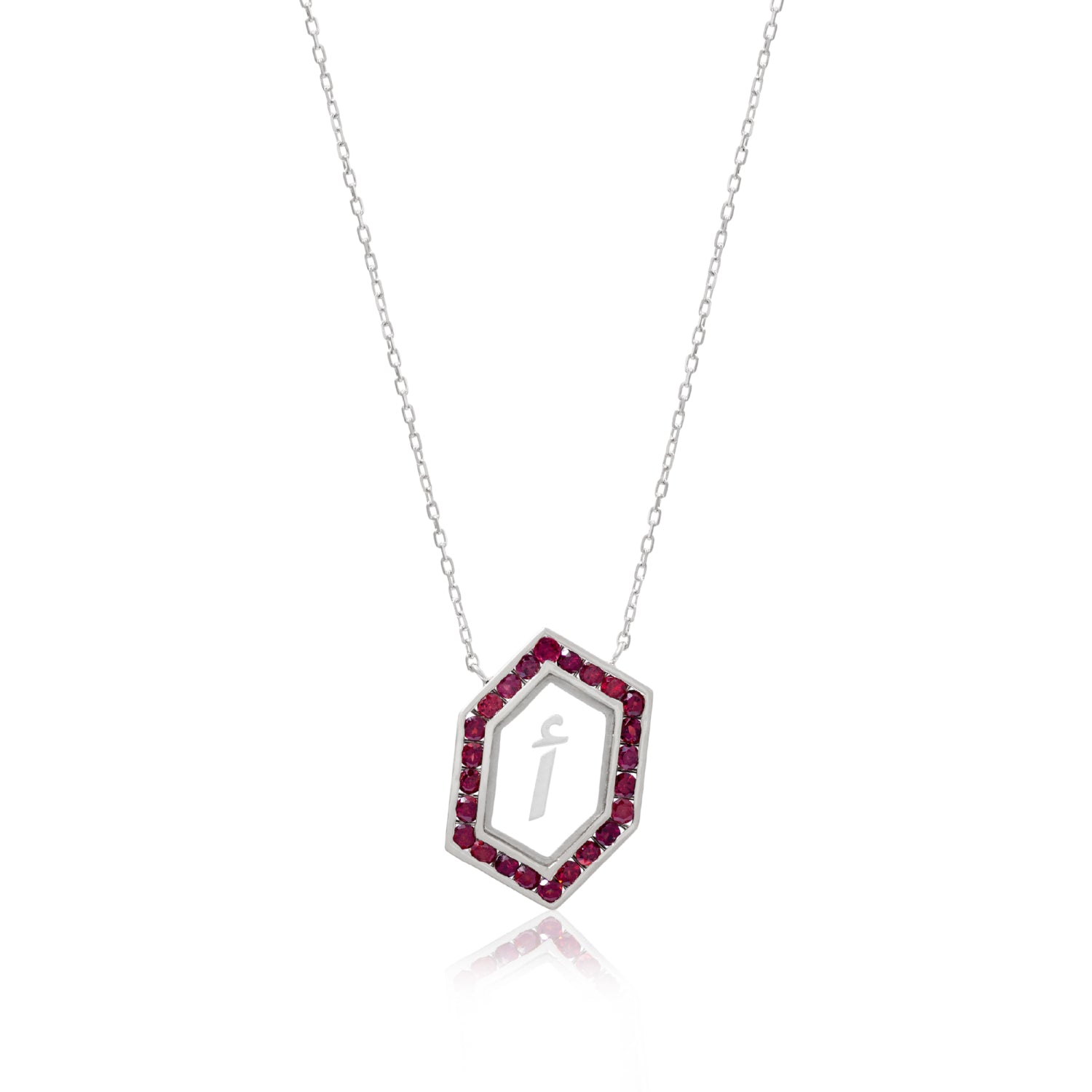 Qamoos 1.0 Letter أ Ruby Necklace in White Gold