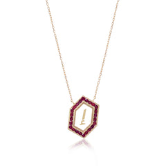 Qamoos 1.0 Letter إ Ruby Necklace in Yellow Gold