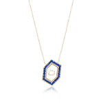Qamoos 1.0 Letter ت Sapphire Necklace in Yellow Gold