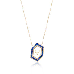 Qamoos 1.0 Letter ب Sapphire Necklace in Yellow Gold