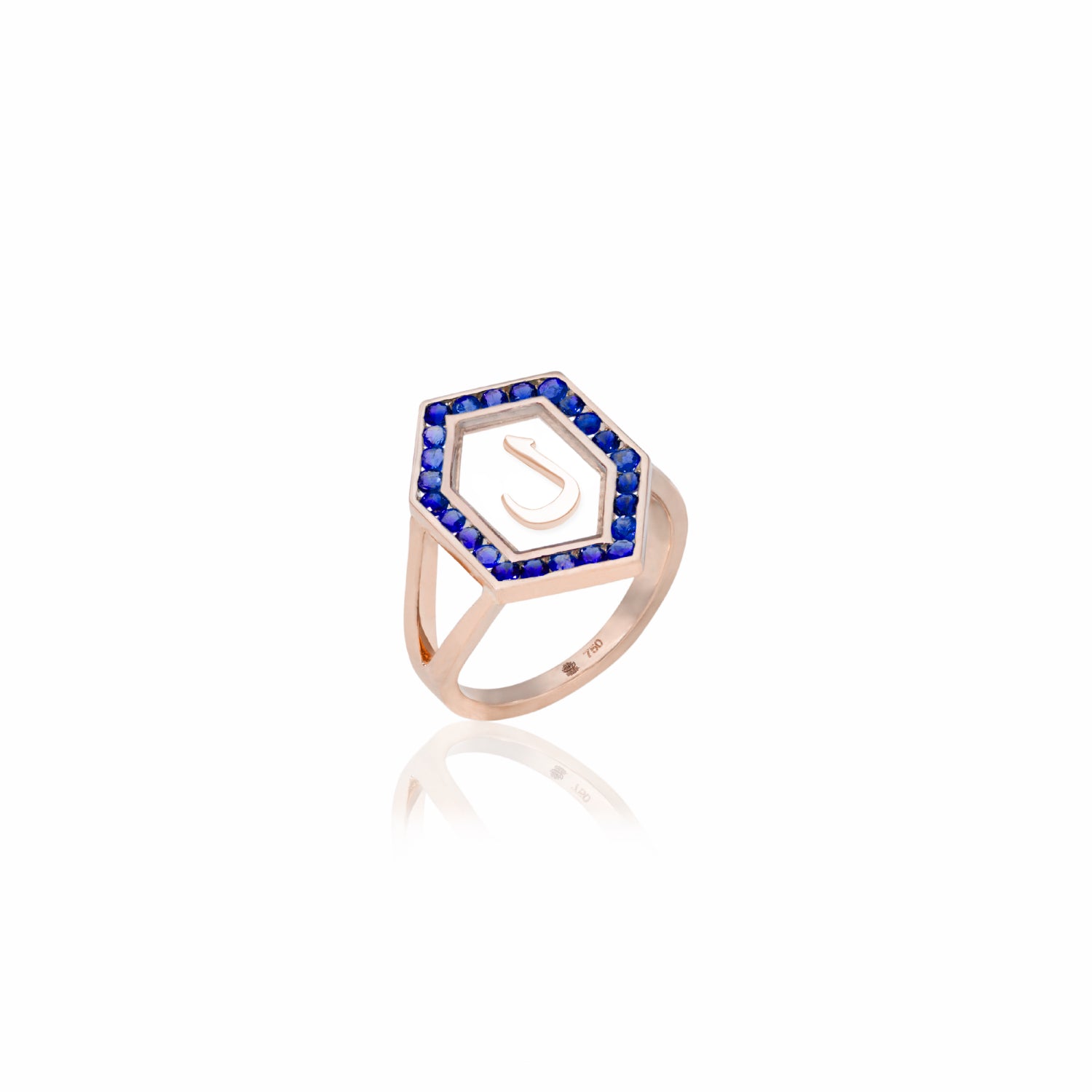Qamoos 1.0 Letter ل Sapphire Ring in Rose Gold
