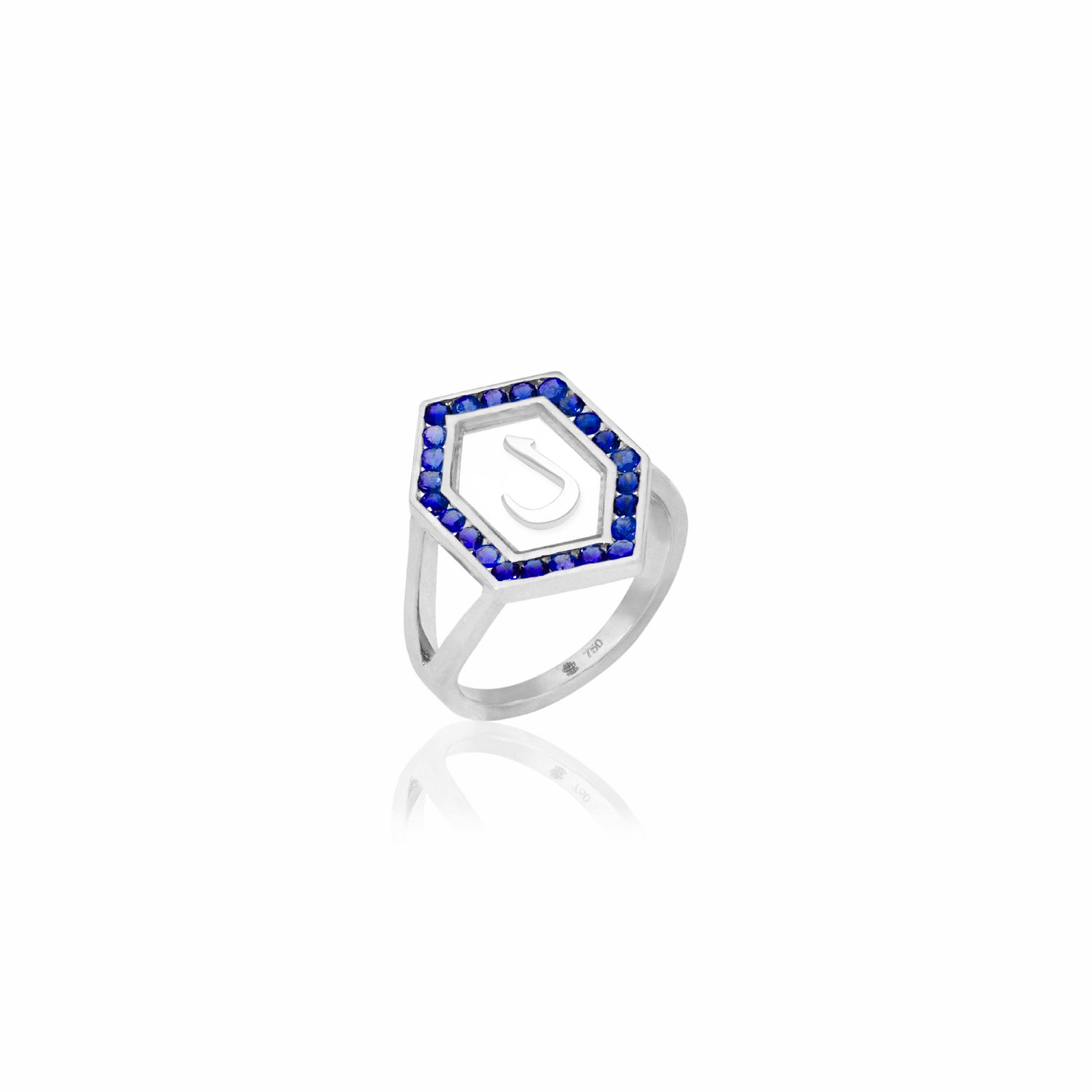 Qamoos 1.0 Letter ل Sapphire Ring in White Gold