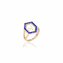 Qamoos 1.0 Letter ب Sapphire Ring in Yellow Gold