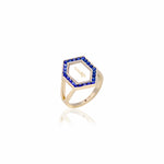 Qamoos 1.0 Letter إ Sapphire Ring in Yellow Gold