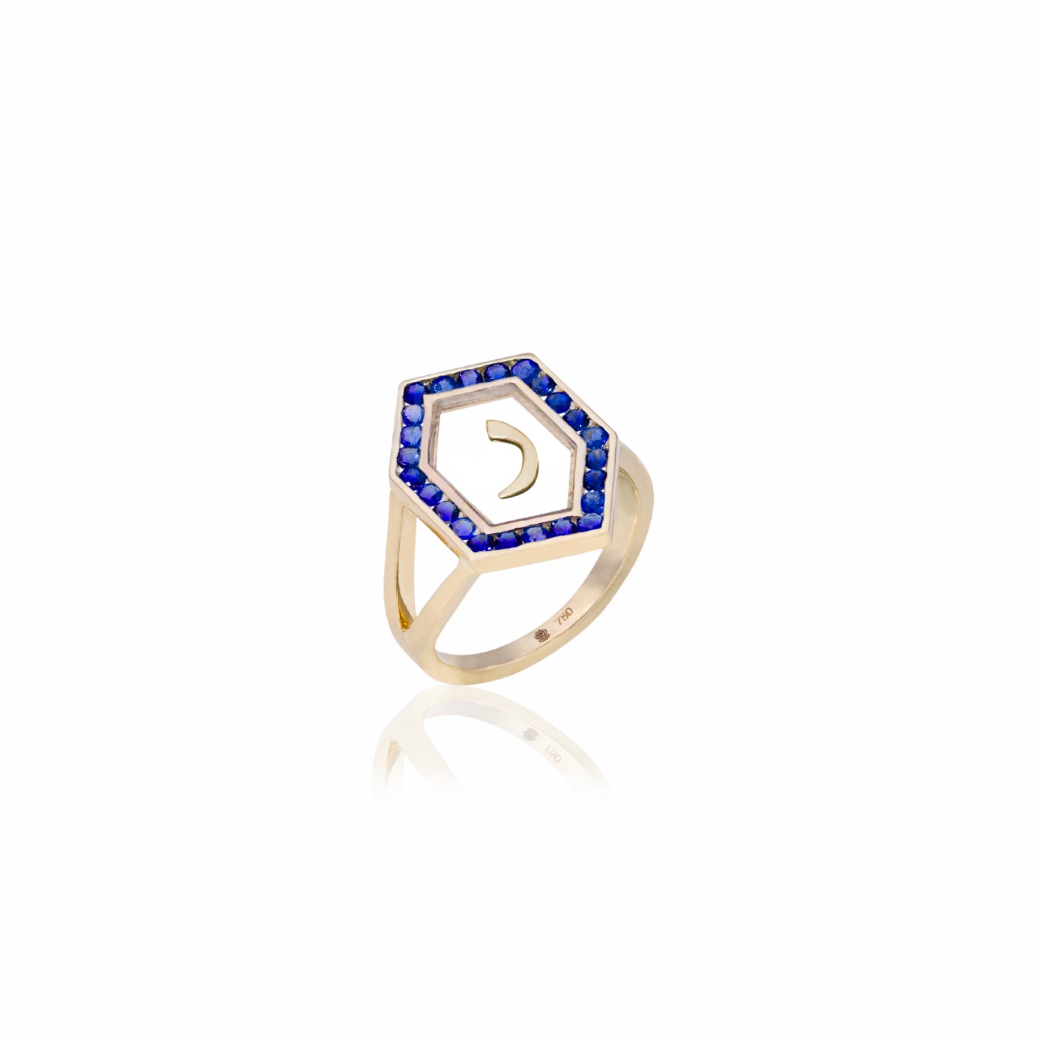 Qamoos 1.0 Letter ر Sapphire Ring in Yellow Gold