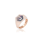 Qamoos 2.0 Letter ل Black Mother of Pearl and Diamond Signet Ring in Rose Gold