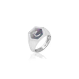 Qamoos 2.0 Letter ح Black Mother of Pearl and Diamond Signet Ring in White Gold