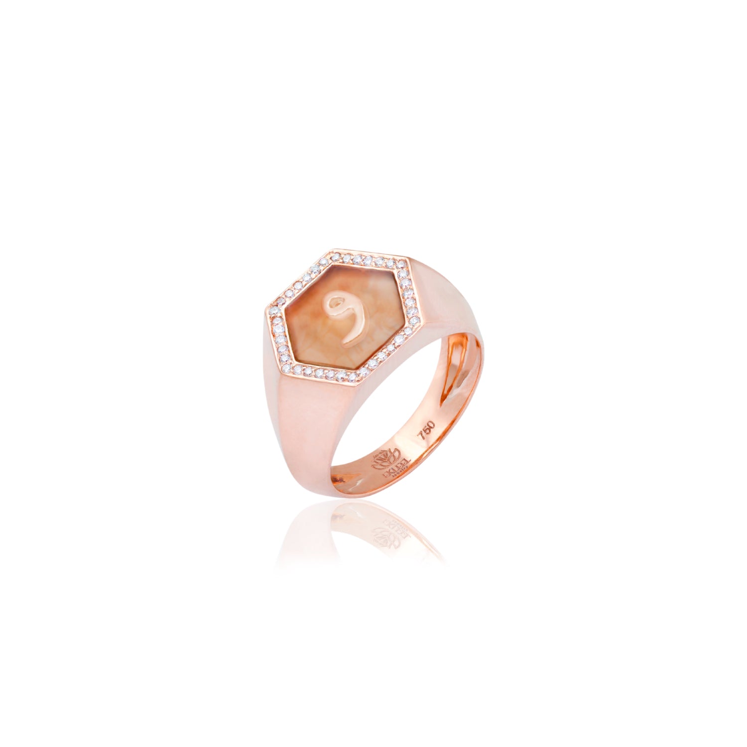 Qamoos 2.0 Letter و Carnelian and Diamond Signet Ring in Rose Gold