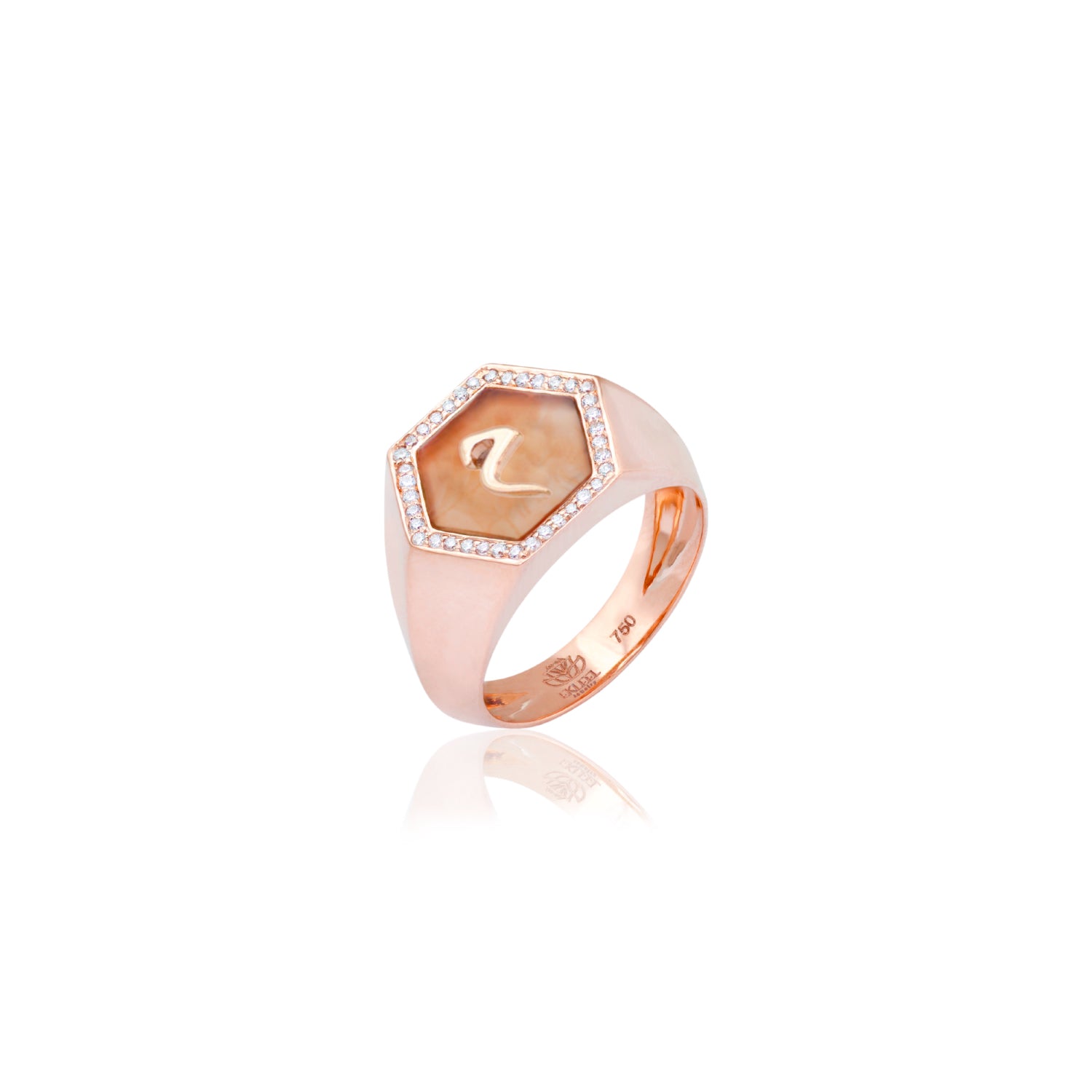 Qamoos 2.0 Letter م Carnelian and Diamond Signet Ring in Rose Gold
